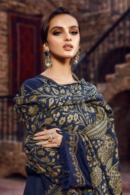 3 Piece Unstitched Heavy Embroidered Dhanak Suit ( Dhanak Printed Shawl )