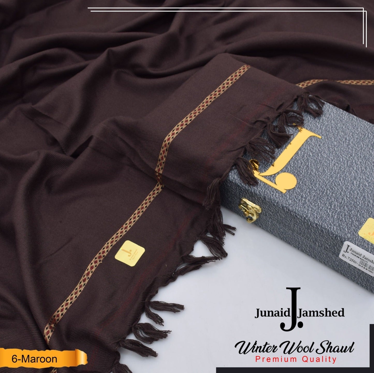 J. PREMIUM WOOL SHAWL FOR MENS WITH GIFT BOX & BAG ( Maroon )