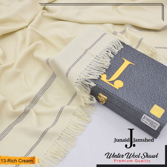 J. PREMIUM WOOL SHAWL FOR MENS WITH GIFT BOX & BAG  ( Rich Cream )