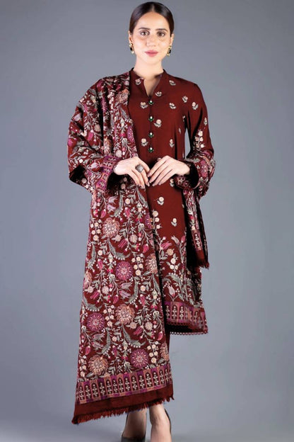3 Piece Unstitched Heavy Embroidered Dhanak Suit ( Full Embroidered Dhanak Shawl )