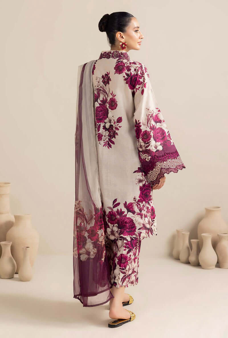 3 Piece Unstitched Embroidered Linen Suit ( Printed Linen Dupatta )