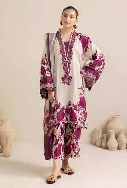 3 Piece Unstitched Embroidered Linen Suit ( Printed Linen Dupatta )